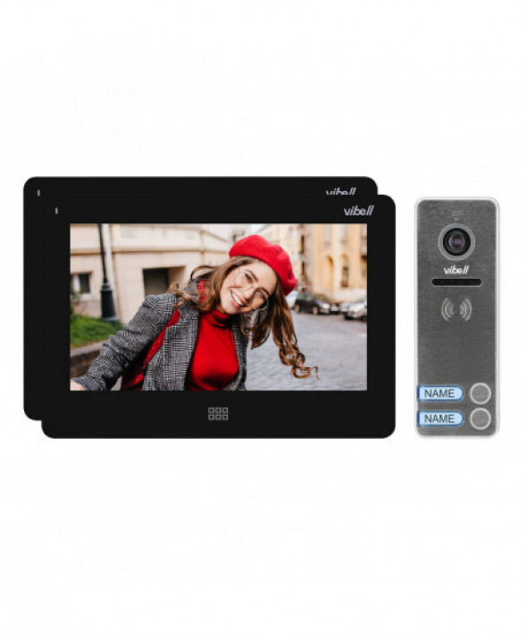 Zestaw wideodomofonowy 2-rodzinny, bezsłuchawkowy kolor, LCD 7", dotykowy, menu OSD, pamięć, gniazdo na kartę SD, DVR, sterowani