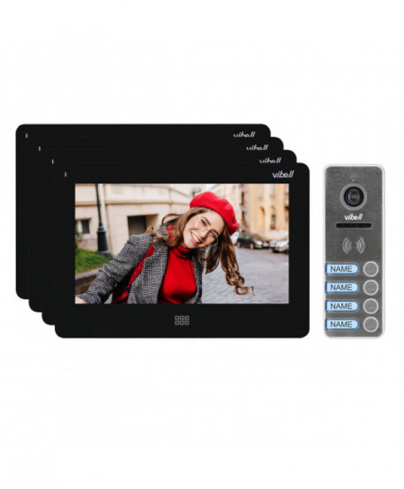 Zestaw wideodomofonowy 4-rodzinny, bezsłuchawkowy kolor, LCD 7", dotykowy, menu OSD, pamięć, gniazdo na kartę SD, DVR, sterowani