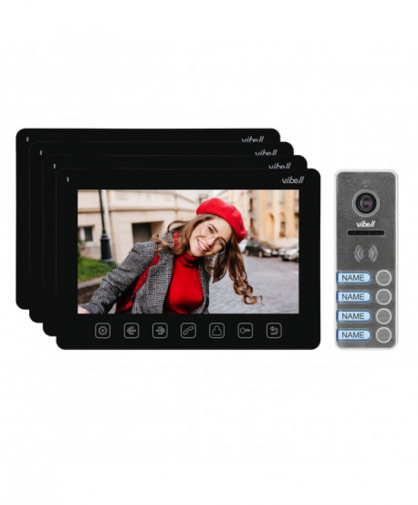 Zestaw wideodomofonowy 4-rodzinny, bezsłuchawkowy, kolor,  LCD 7", menu OSD, sterowanie bramą, czarny NOVEO MULTI4