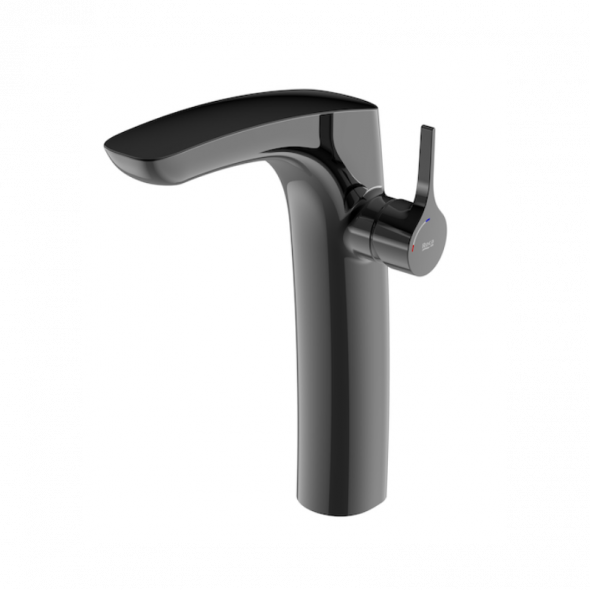 Bateria umywalkowa 1- uchwytowa wysoka z Cold Start oraz korkiem click-clack Roca Insignia czarny A5A3C3ACN0