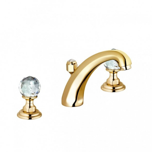 Bateria umywalkowa Kludi Adlon 3-otworowa pozłacana z kryształowym uchwytem 23kt Złoty 5104345G4