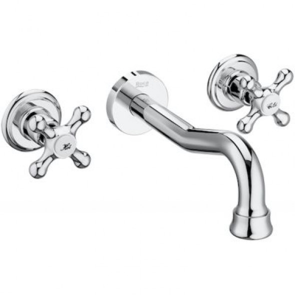 Bateria umywalkowa ścienna trzyotworowa z korkiem Click-Clack Roca Carmen chrom A5A474BC00