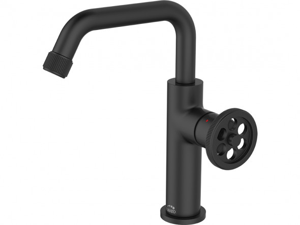 Bateria umywalkowa stojąca z wylewką L Laveo Muro czarny BAU_725D