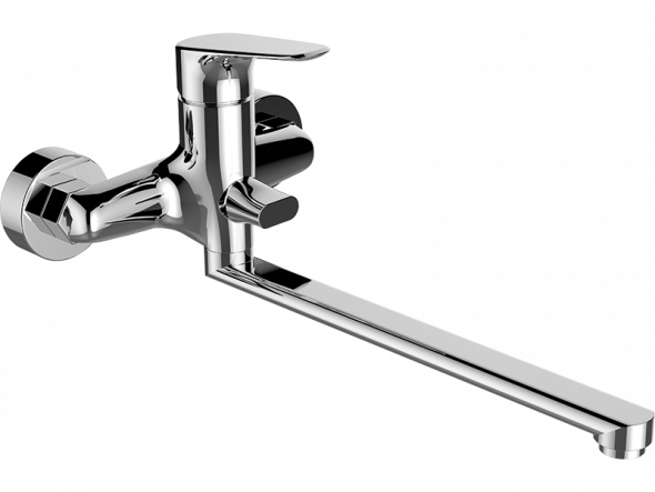 Bateria wannowa ścienna z ruchomą wylewką bez zestawu natryskowego Laveo Rondo chrom BLX_01FD
