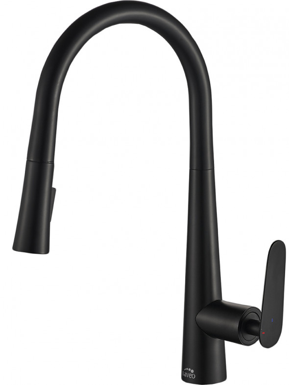 Bateria zlewozmywakowa stojąca z wyciąganą wylewką Laveo Nalda czarny BAY_769D