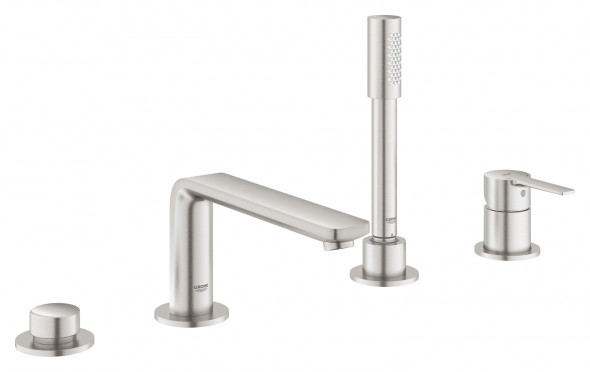 GROHE Lineare - 4-otworowa bateria wannowa z prysznicem ręcznym Stal 19577DC1