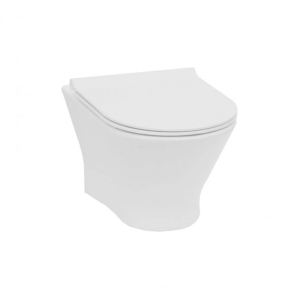 Miska WC podwieszana Rimless z deską wolnoopadającą SLIM (zestaw) Roca Nexo 53,5x36 cm biały A34H64L000