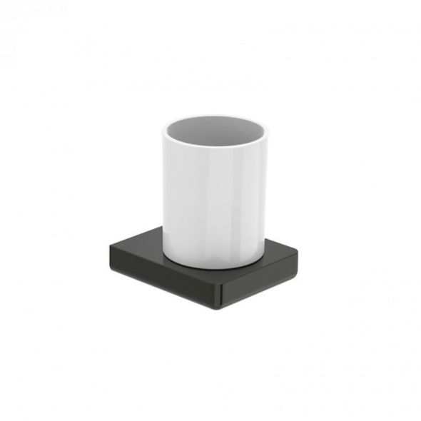 Pojemnik na szczoteczki ścienny szklany Roca Tempo 10,5×11,2 cm Titanium black A817021022