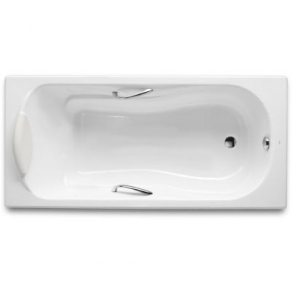 Prostokątna wanna żeliwna z powierzchnią antypoślizgową i uchwytami Roca Haiti 160x80 cm biały A233070001