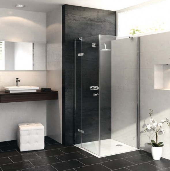 Ścianka boczna do drzwi skrzydłowych ze stałym segmentem Huppe Enjoy pure 90x200cm montaż na brodziku 4T1604.087.321