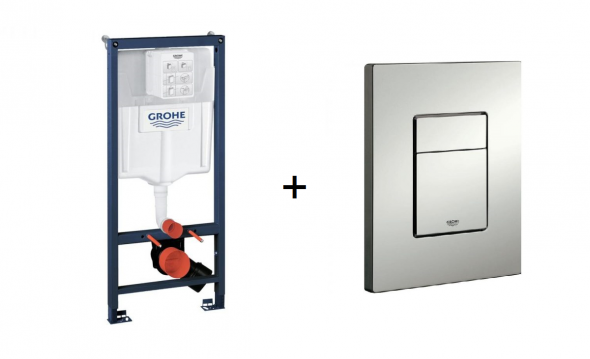 Stelaż Grohe Rapid SL do WC ściennego 38536001 + GROHE Skate Cosmopolitan – przycisk spłukujący 38732P00