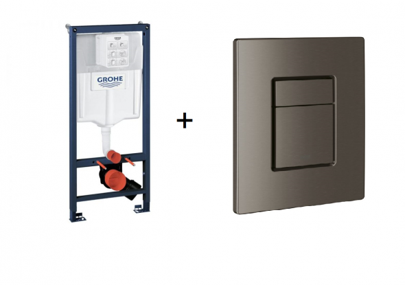 Stelaż Grohe Rapid SL do WC ściennego 38536001 + GROHE Skate Cosmopolitan – przycisk uruchamiający do spłuczki podtynkowej brushed hard graphite 38732AL0
