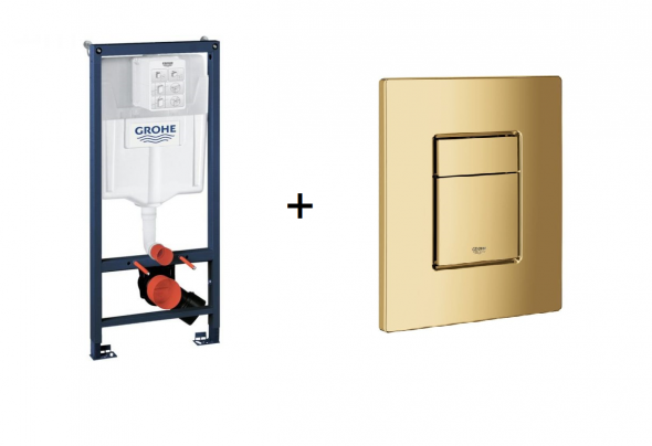 Stelaż Grohe Rapid SL do WC ściennego 38536001 + GROHE Skate Cosmopolitan – przycisk uruchamiający do spłuczki podtynkowej cool sunrise 38732GL0