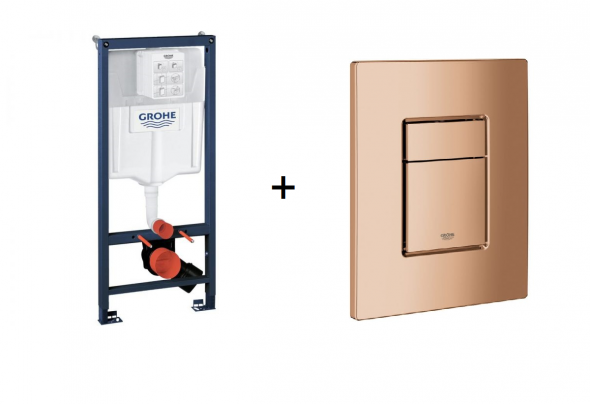 Stelaż Grohe Rapid SL do WC ściennego 38536001 + GROHE Skate Cosmopolitan – przycisk uruchamiający do spłuczki podtynkowej Warm sunset 38732DA0