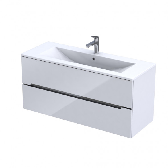 Szafka podumywalkowa 120 cm Oristo Silver wisząca 2 szuflady biały połysk pojedyncza  OR33-SD2S-120-1-C