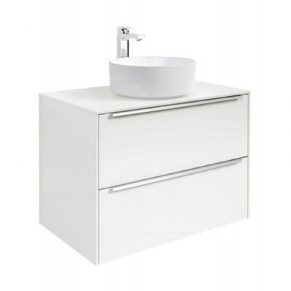 Szafka z blatem pod umywalkę, nablatowa Roca Inspira 80x55,4 cm z 2 szufladami (szafka + blat), Biały połysk A851080806