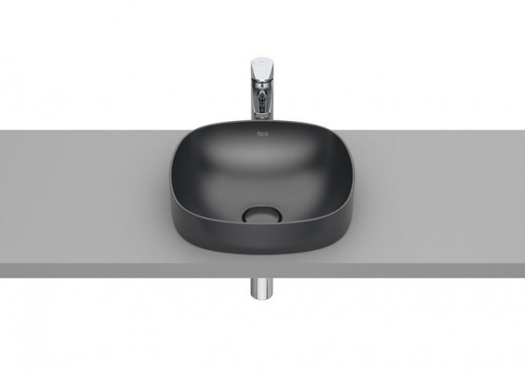 Umywalka blatowa cienkościenna Roca Inspira 37×37 cm Soft FINECERAMIC® onyks A32750R640