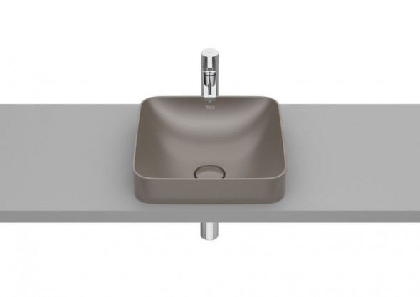 Umywalka blatowa cienkościenna Roca Inspira 37×37 cm Square FINECERAMIC® cafe A32753R660