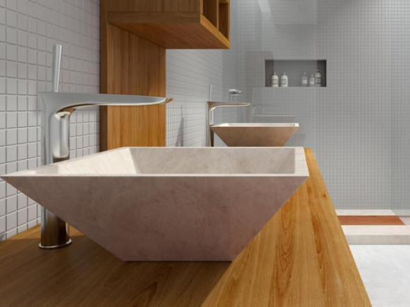 Umywalka kamienna nablatowa Bathco Sumatra Beige 00324