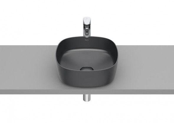 Umywalka nablatowa cienkościenna Roca Inspira 37×37 cm Soft FINECERAMIC® onyks A327502640