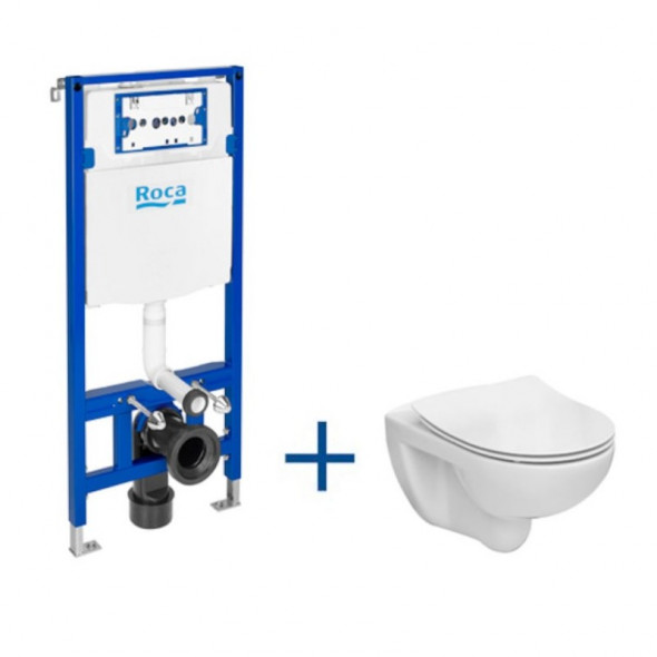 Zestaw podtynkowy DUPLO ONE + miska WC podwieszana VICTORIA RIMLESS z deską SLIM Roca Victoria 47,5x66,5 cm biały A893104390