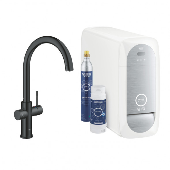 Zestaw startowy z wylewką C Grohe Blue Home aksamitna czerń 31455KS1