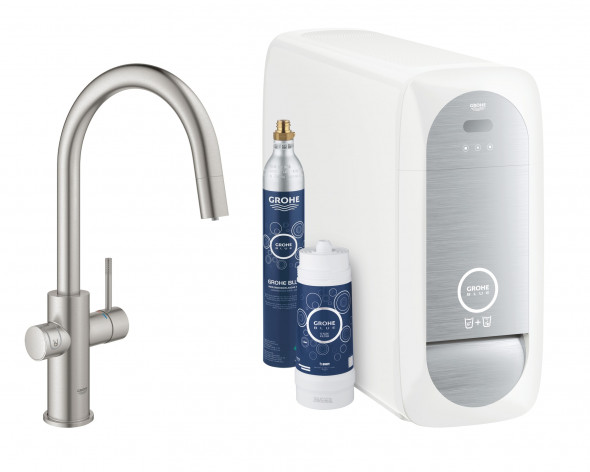 Zestaw startowy z wylewką w kształcie C Grohe Blue Home Stal nierdzewna 31541DC0