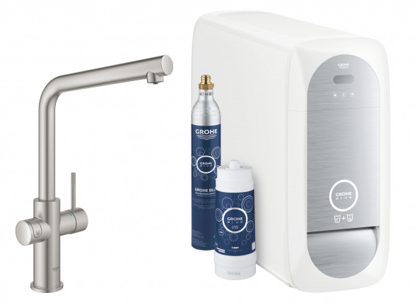 Zestaw startowy z wylewką w kształcie L Grohe Blue Home stal nierdzewna 31454DC1