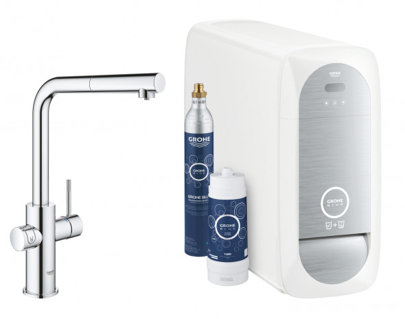 Zestaw startowy z wylewką w kształcie L Grohe Blue Home chrom 31539000