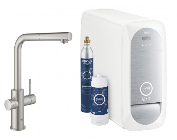 Zestaw startowy z wylewką w kształcie L Grohe Blue Home stal nierdzewna31539DC0