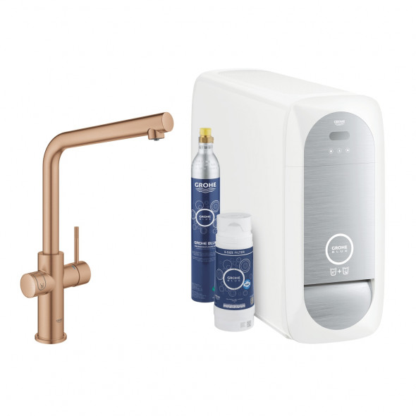 Zestaw startowy z wylewką w kształcie L Grohe Blue Home brushed warm sunset 31454DL1