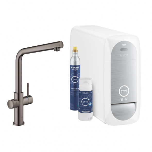 Zestaw startowy z wylewką w kształcie L Grohe Blue Home hard graphite 31454A01