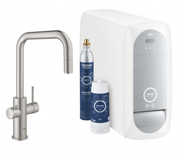 Zestaw startowy z wylewką w kształcie U Grohe Blue Home Stal nierdzewna 31543DC0