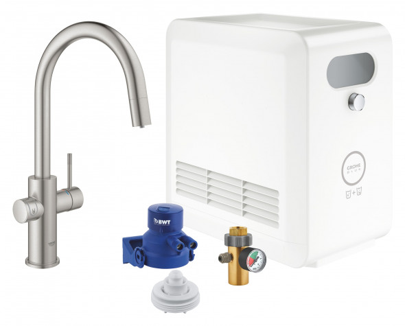 Zestaw z wylewką w kształcie C Grohe Blue Professional  Stal nierdzewna 31325DC2