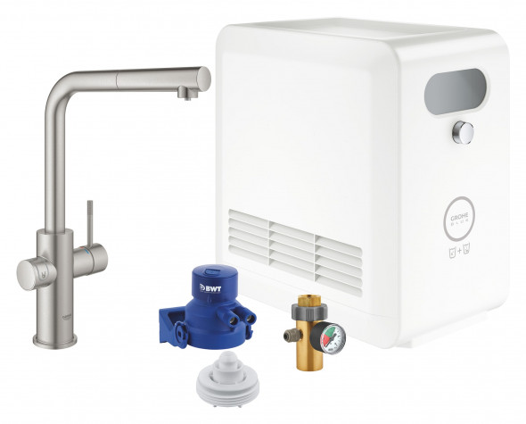 Zestaw z wylewką w kształcie L Grohe Blue Professional Stal nierdzewna31326DC2