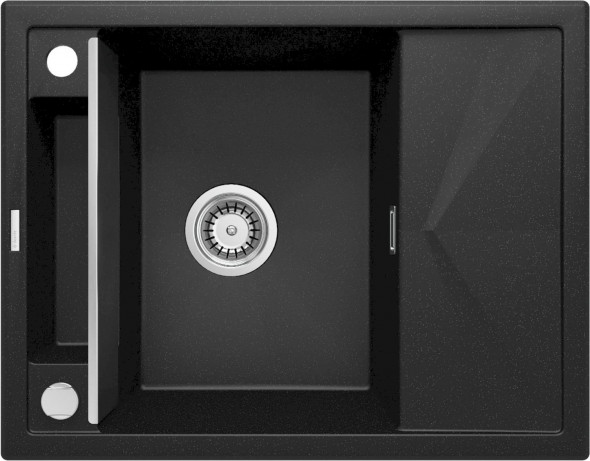 Zlewozmywak granitowy Deante Magnetic grafit 1 Z/KO 640X500X219, 3,5" + osprzęt space saver ZRM_G11A