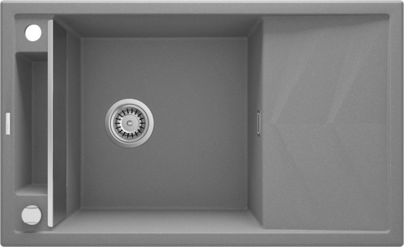 Zlewozmywak granitowy Deante Magnetic szary 1 z ociekaczem 820X500X219, 3,5" + osprzęt space saver ZRM_S113