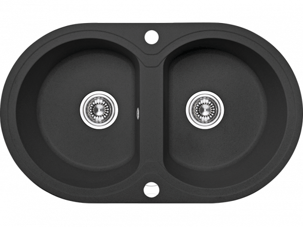 Zlewozmywak granitowy Laveo Dafne 78x47 cm 2-komorowy czarny SBD_720T