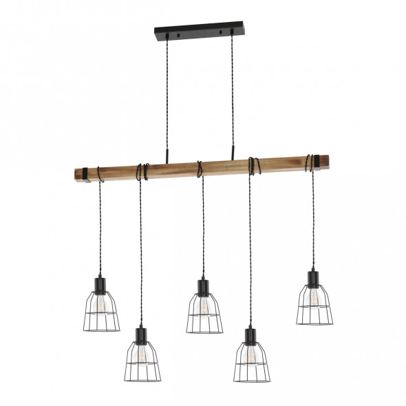 Italux Ponte PND-4290-5-L Lampa wisząca Oprawa industrialna 5x60W czarny drewno