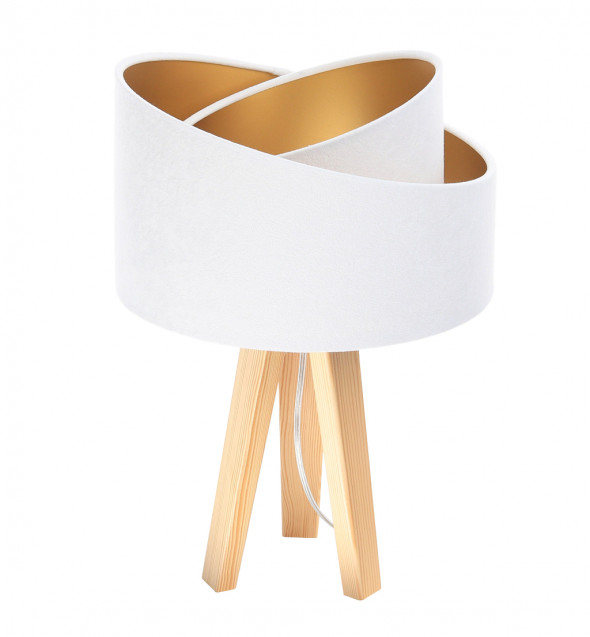 Lampa stołowa welurowa Chloe biały złoty tkanina pcv BPS Koncept 060s-062