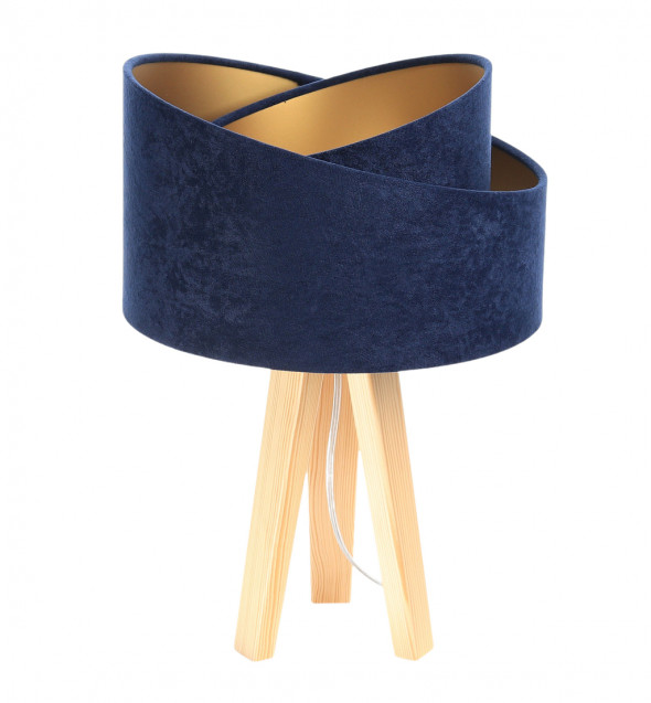 Lampa stołowa welurowa Lea granatowy złoty drewno tkanina pcv BPS Koncept 060s-044