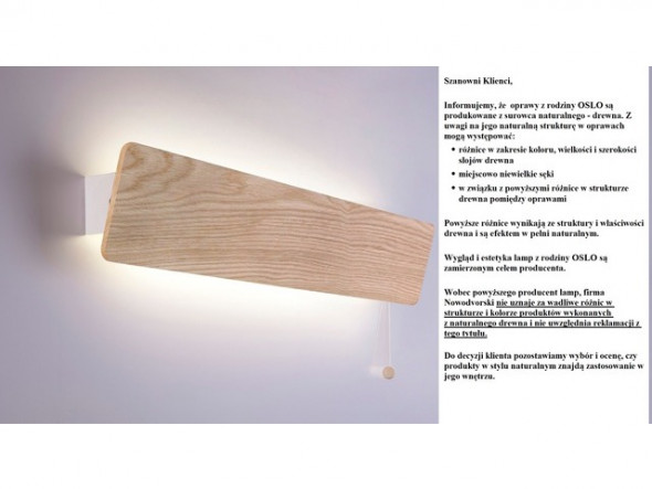 Nowodvorski Oslo 60 9701 Kinkiet oprawa ścienna 1x10W drewno naturalne/dąb