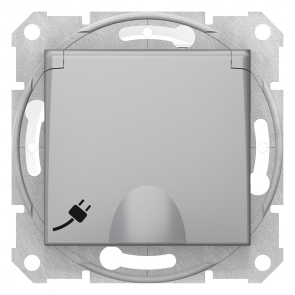 Schneider Electric Sedna SDN2800360 Gniazdo pojedyncze 1X Z/U z przesłonami  IP44z klapką  zaciski samozaciskowe 16A-250 V aluminium