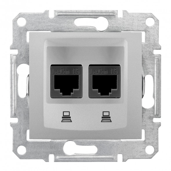 Schneider Electric Sedna SDN4400160 Gniazdo komputerowe podwójne 2x UAE RJ45  kat.5e UTP płaskie aluminium