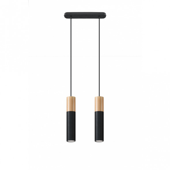 Sollux SL.0633 Pablo 2x40W Lampa wisząca czarny/drewno