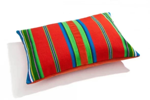 Poduszka czerwona pasiak łowicki, prostokątna 60x40cm