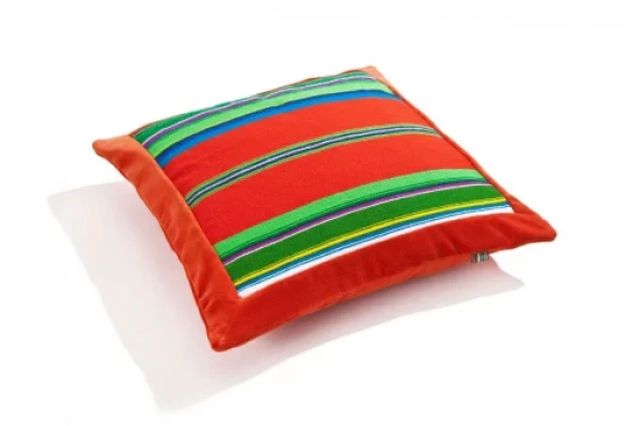 Poduszka czerwony aksamit i pasiak łowicki 35x35cm