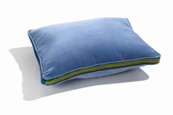 Poduszka duża niebieski aksamit, pasiak łowicki 60x50cm