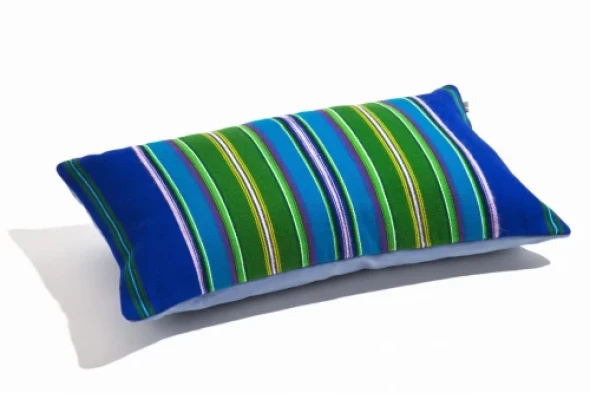 Poduszka niebieska folk pasiak łowicki, prostokątna 60x30cm