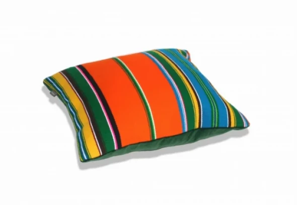Poduszka pomarańczowo-zielona folk, pasiak łowicki 35x35cm